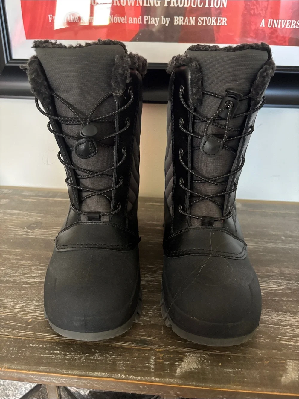 all in motion Black Quilted Lace-Up Winter Boots with Faux Fur Trim
